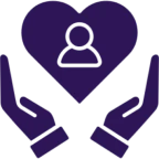 Purple heart and hands symbol