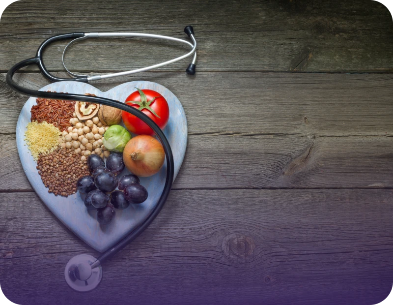 Heart-shaped dish with healthy foods